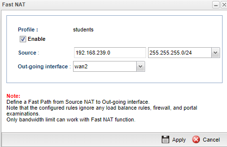 a screenshot of VIgor3900 Fast NAT settings